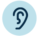 Blue circle with ear icon in center